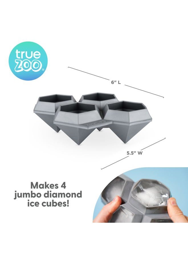 True Zoo Jumbo Diamond, Silicone Mold Tray for Cocktails Makes 4 Ice Cube, Set of 1, Silver - Image 3