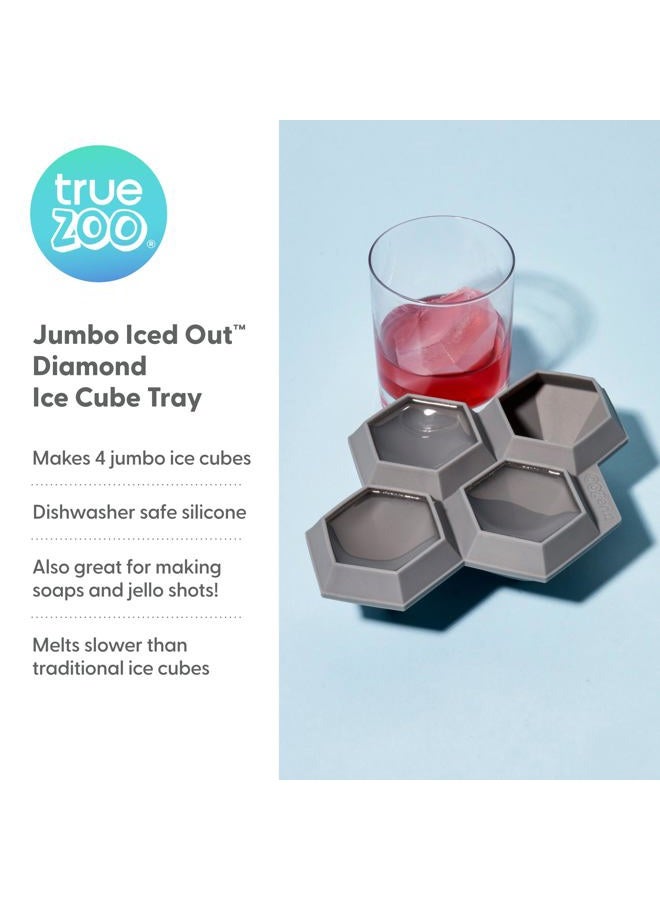 True Zoo Jumbo Diamond, Silicone Mold Tray for Cocktails Makes 4 Ice Cube, Set of 1, Silver - Image 2
