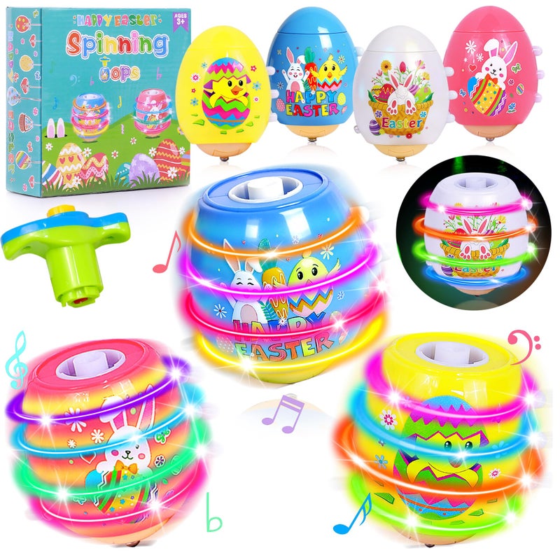 Itscolofy 4 Pack Easter Basket Stuffers Light Up Spinning Singing Tops with Flash Easter Gifts for Kids Toddler Boys Girls Easter Eggs Toys Easter Eggs Filled Goodie Bag Prize Party Favor - Image 3