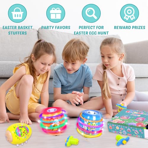Itscolofy 4 Pack Easter Basket Stuffers Light Up Spinning Singing Tops with Flash Easter Gifts for Kids Toddler Boys Girls Easter Eggs Toys Easter Eggs Filled Goodie Bag Prize Party Favor - Image 5