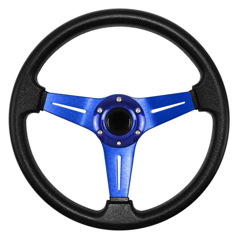 QYMOPAY Universal Racing Steering Wheel, 13.6 Inch 6 Bolt Anti-Slip Leather and Aluminum Gaming Steering Wheel with Horn Button for Racing/Car Sim Driving/JDM Sports ï¼ˆblueï¼‰ - Image 1