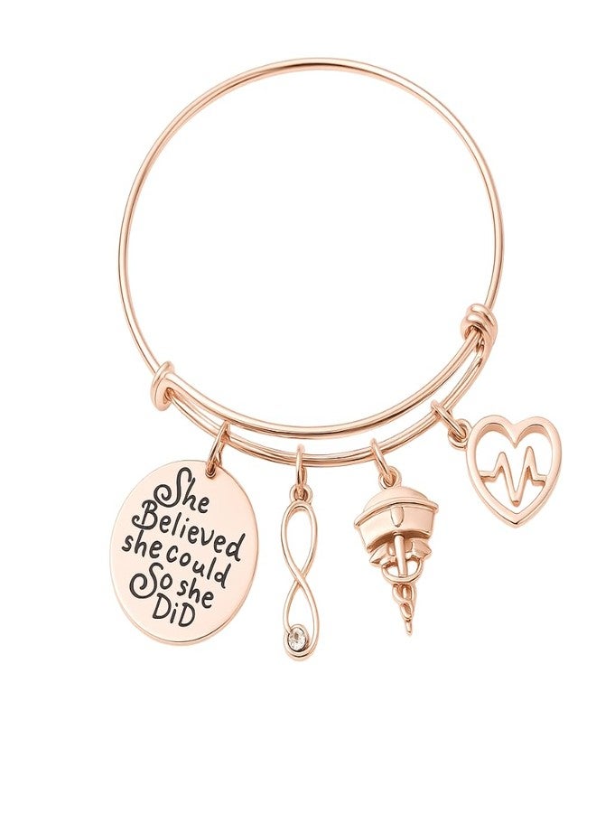 إنفينيتي كوليكشن سوار ممرضة من مجموعة إنفينيتي، سوار بتعليقة من الذهب الوردي، آمنت بقدرتها ففعلت، هدايا للممرضات - Image 1