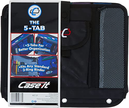 Case It 5-Tab Binder Accessory, 5-colored tabbed, 6 pocket expanding file, fits any standard 3 ring letter size binder, additional zippered mesh pockets for pen storage, ACC-21, Black - Image 2
