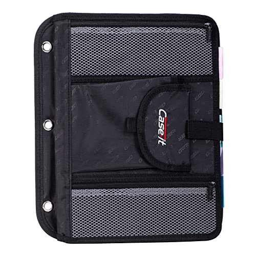 Case It 5-Tab Binder Accessory, 5-colored tabbed, 6 pocket expanding file, fits any standard 3 ring letter size binder, additional zippered mesh pockets for pen storage, ACC-21, Black - Image 1