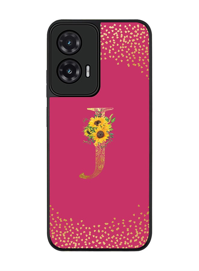 Stylizedd For Motorola Moto G35 Case,Slim fit Camera Protection, Shockproof Thin Phone cover  - Custom Floral Monogram - J ( Deep Pink )