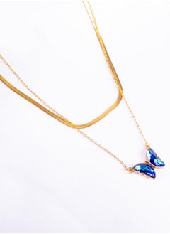 The Black Pearl Accessories Stainless Steel Necklace 2 Layers skin Back with a Blue Butterfly Pendant  - Image 3
