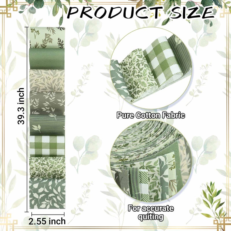 Bolsome 40 Pcs Sage Green Floral Cotton Jelly Fabric Strips Spring Sage Leaves Fabric Strips for Quilting Crafting Precut Patchwork for Gift Sewing DIY Crafts - Image 2