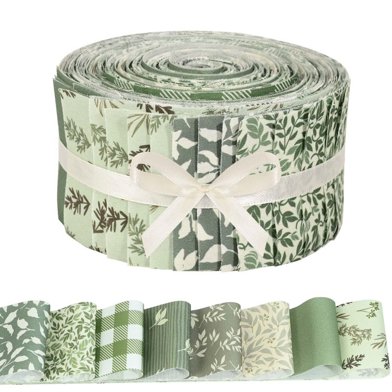Bolsome 40 Pcs Sage Green Floral Cotton Jelly Fabric Strips Spring Sage Leaves Fabric Strips for Quilting Crafting Precut Patchwork for Gift Sewing DIY Crafts - Image 1