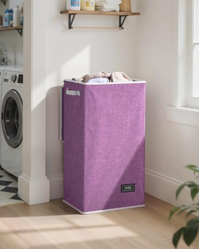 SOLEDI Laundry Hamper with Lid 100L Large Tall Collapsible Laundry Basket Clothes Hamper with Bag Removable Easy to Carry Dirty Hampers for Bedroom Bathroom Dorm College Purple - Image 3