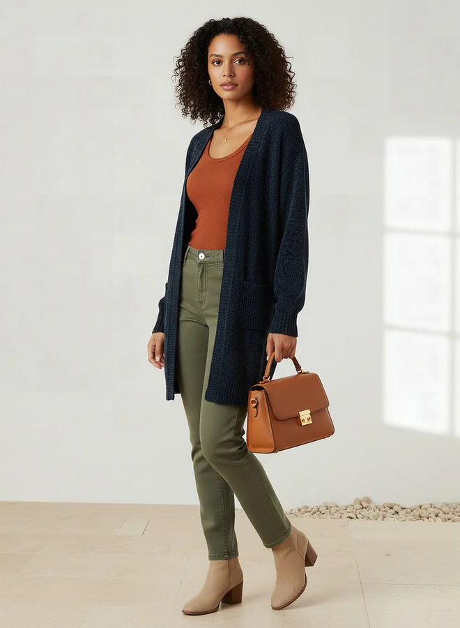 تواكستريمز كارديجان طويل مفتوح من الأمام من الشنيل