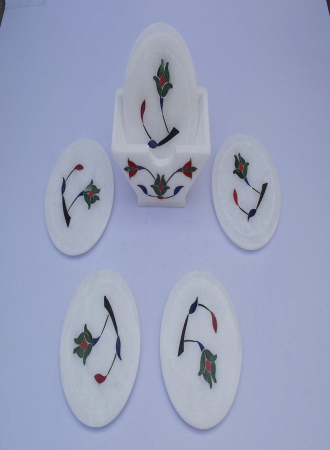 Pooja Creation Tea Coaster with Inlay Work, White Marble Handicarfts Item - Image 4