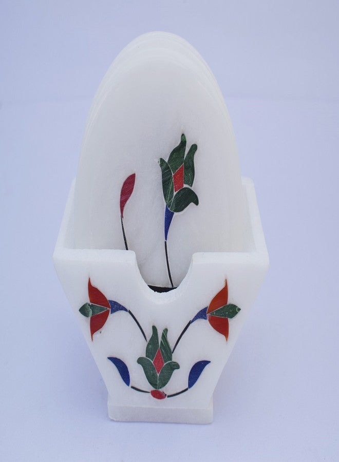 Pooja Creation Tea Coaster with Inlay Work, White Marble Handicarfts Item - Image 3