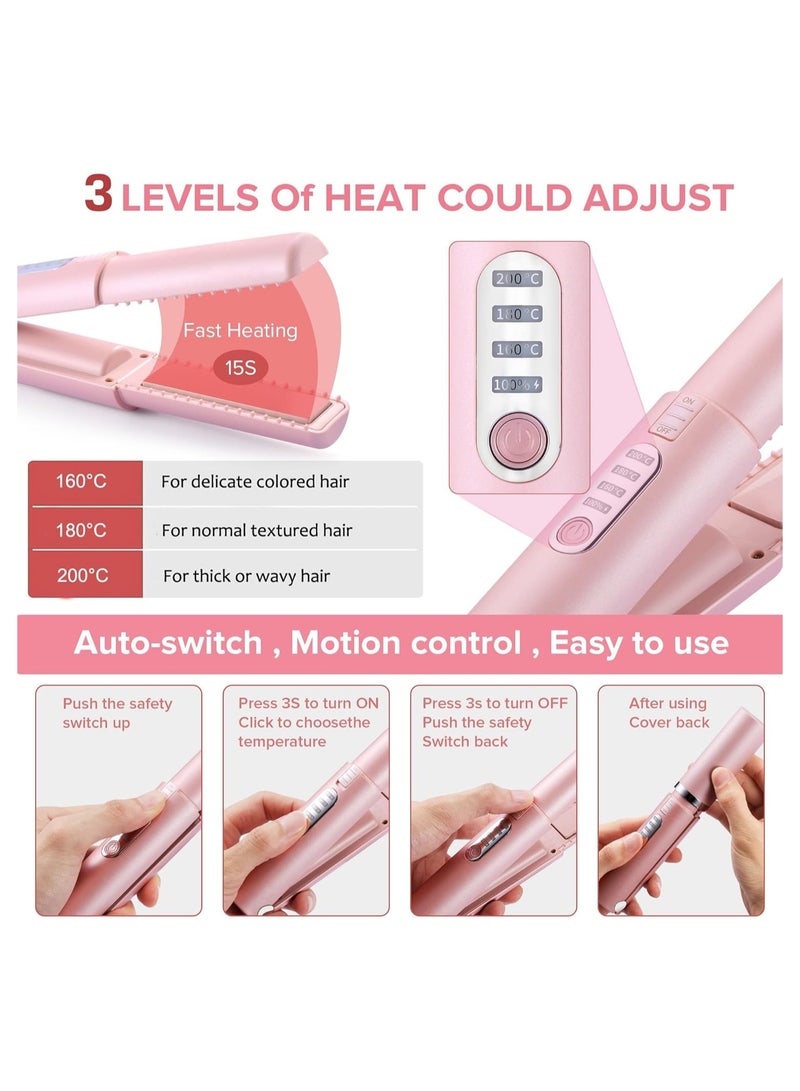 general Cordless Mini Hair Straightener, Cordless Portable Hair Straightener, 2-in-1 Portable Hair Straightener and Curler, USB-C Rechargeable Hair Straightener with 4800mA Battery, Adjustable Temperature - Image 4