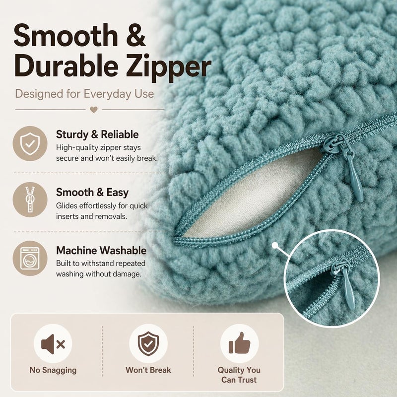 Reafort Sherpa Euro Sham Pillow Cover 26x26 Inch, Ultra Soft Plush Fluffy Decorative Throw Pillow Case with Hidden Zipper, Cozy Cushion Cover for Bed Couch Sofa (Blue 26"x26" Euro Sham) - Image 5