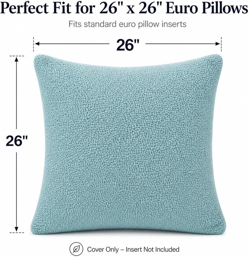 Reafort Sherpa Euro Sham Pillow Cover 26x26 Inch, Ultra Soft Plush Fluffy Decorative Throw Pillow Case with Hidden Zipper, Cozy Cushion Cover for Bed Couch Sofa (Blue 26"x26" Euro Sham) - Image 2