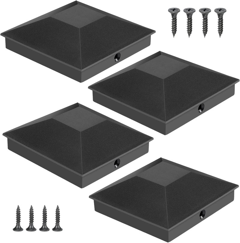 Eapele 4X4(3.5in x 3.5in) Wood Fence Post Caps, PP Plastic Water-Proof UV-Proof, Keep Post from Cracking and Rotting (4pcs, Black - Image 1