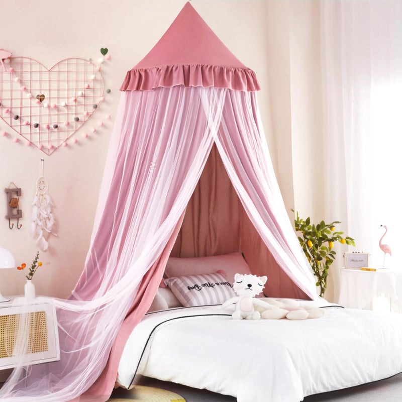 Kertnic Large Dome Bed Canopy for Kids Room Double Layer Mosquito Net Hanging Play Tent Children Reading Nook Canopies Princess Castle Dreamy Bedding for Girls Room House Dcor Dark RustyPink