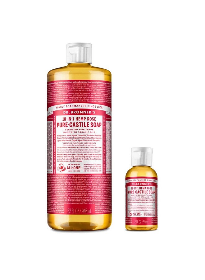 دكتور برونرز صابون دكتور برونر السائل بيور-كاستيل - باقة ورد. عبوة سعة 32 أونصة وزجاجة سفر سعة 2 أونصة. - Image 1