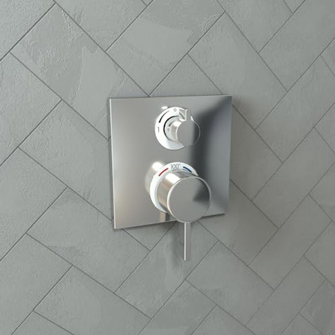 Hansgrohe Ecostat Square Modern Thermostatic Shower Valve Trim With Temperature Control And Diverter In Chrome, 15714001 - Image 2