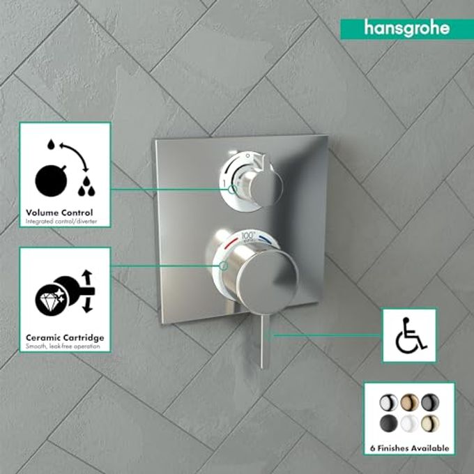 Hansgrohe Ecostat Square Modern Thermostatic Shower Valve Trim With Temperature Control And Diverter In Chrome, 15714001 - Image 3