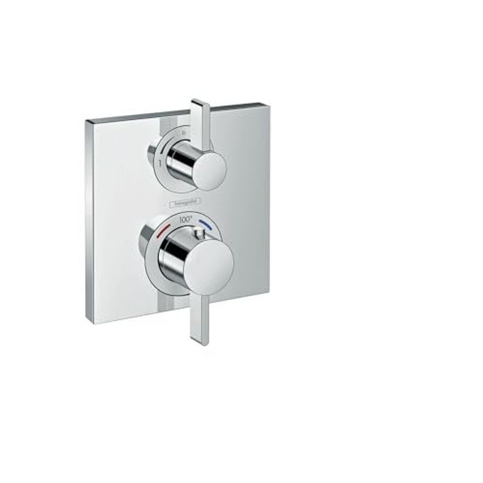 Hansgrohe Ecostat Square Modern Thermostatic Shower Valve Trim With Temperature Control And Diverter In Chrome, 15714001 - Image 1