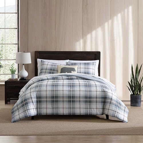 Eddie Bauer King Comforter Set Reversible Cotton Bedding with Matching Shams Plaid Home Decor Alder BlueGrey King - Image 1