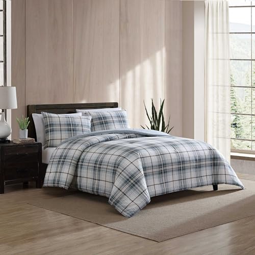 Eddie Bauer King Comforter Set Reversible Cotton Bedding with Matching Shams Plaid Home Decor Alder BlueGrey King - Image 3