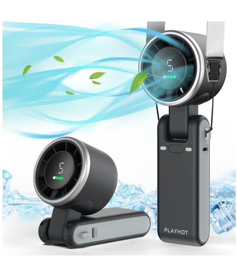 Luxury portable handheld turbo fan with stand and neck strap, five-speed turbo cooling fan, small rechargeable battery fan, up to 12 hours of operation, very quiet and strong airflow, 3-in-1 travel fan for outdoor, office, camping, and summer use. - Image 1