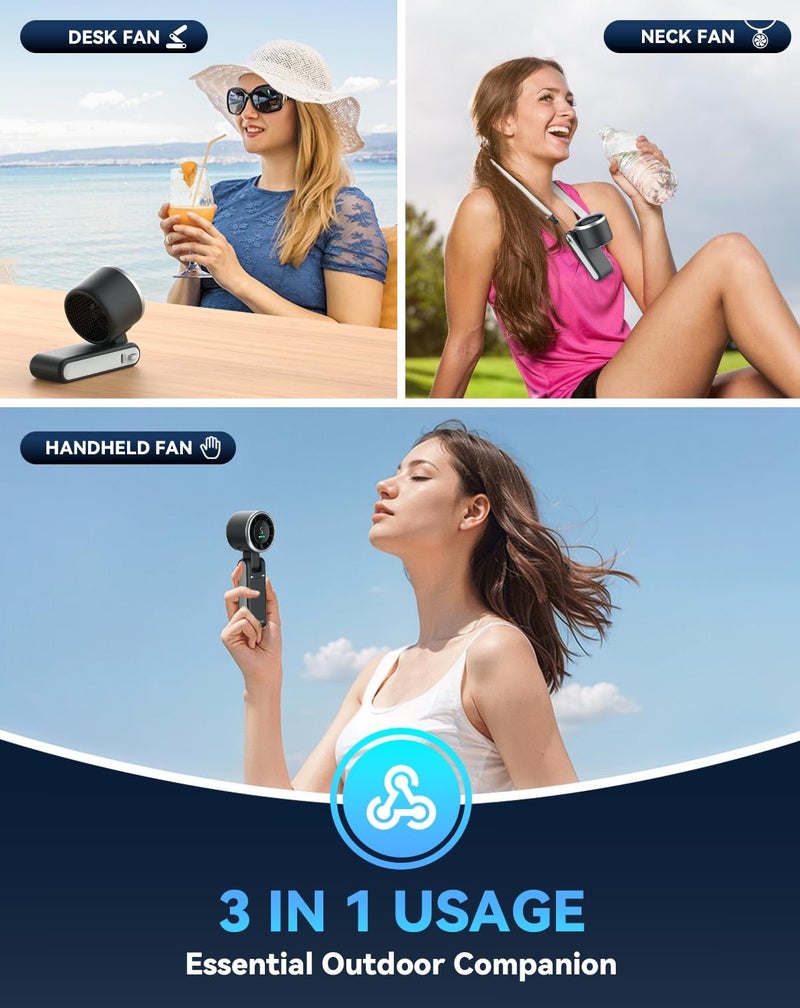 Luxury portable handheld turbo fan with stand and neck strap, five-speed turbo cooling fan, small rechargeable battery fan, up to 12 hours of operation, very quiet and strong airflow, 3-in-1 travel fan for outdoor, office, camping, and summer use. - Image 3