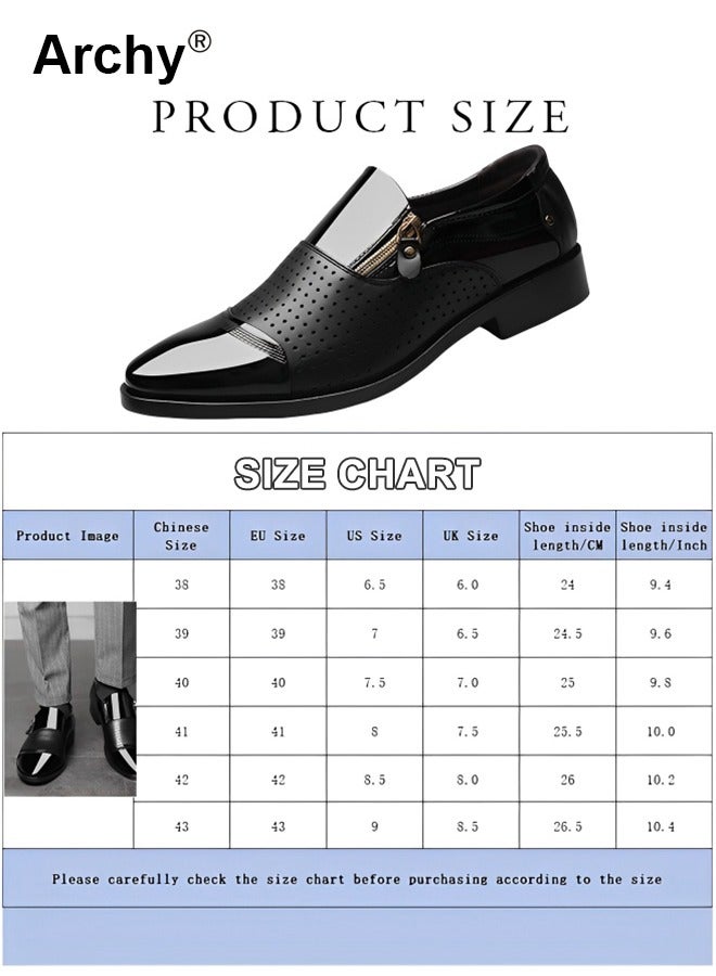 Archy Men Leather Shoes Pointed Toe Low Heel Zipper Hollow Breathable Leisure Wide Toe Box Dress Shoes for Men Men's Business Casual Shoes Wingtip Fashion Summer and Autumn New Fashion Dress Shoes Pointed Toe and Patent Leather Men Leather Shoes Low Heel Zipper  - Image 5