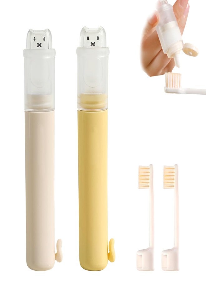 SAMIQU Travel Toothbrush Set - Portable Toothbrush with Built-in Toothpaste Container, Including 2 Including 2 Replaceable Head Soft Bristles,Foldable Design for Camping,Vacation and Business Trip - Image 1