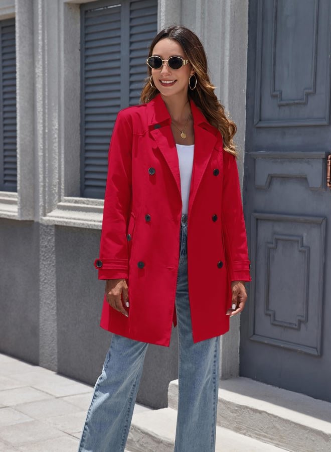 wantdo Women's Waterproof Trench Coat Classic Lapel Outerwear Coat with Belt, Red, XXL - Image 3