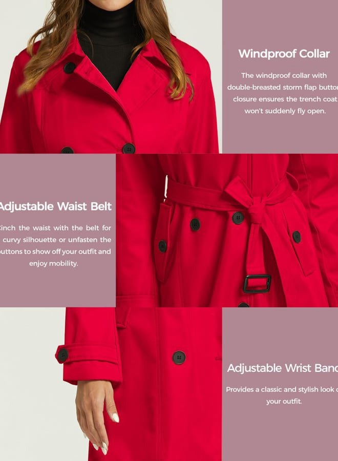 wantdo Women's Waterproof Trench Coat Classic Lapel Outerwear Coat with Belt, Red, XXL - Image 5