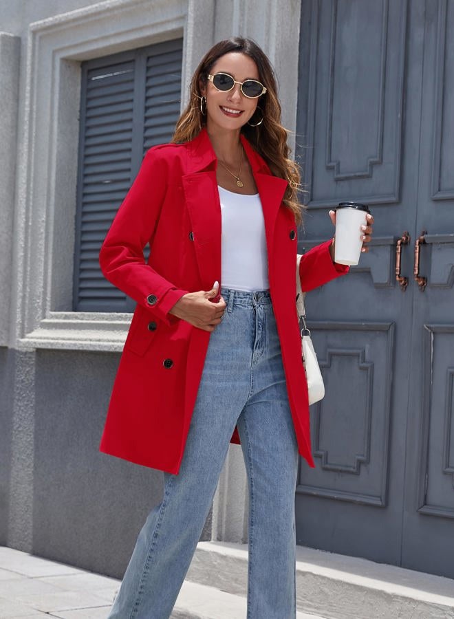 wantdo Women's Waterproof Trench Coat Classic Lapel Outerwear Coat with Belt, Red, XXL - Image 4
