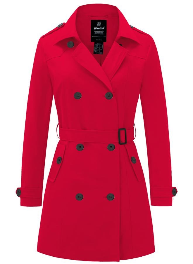 wantdo Women's Waterproof Trench Coat Classic Lapel Outerwear Coat with Belt, Red, XXL - Image 1