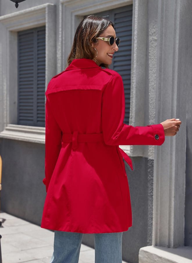 wantdo Women's Waterproof Trench Coat Classic Lapel Outerwear Coat with Belt, Red, XXL - Image 2