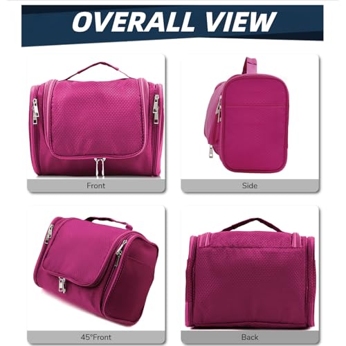 Buruis Large Capacity Waterproof Toiletry Bag for Women, Hanging Toiletry Organizer, 11"x 6.2"x 8.8", Fushcia - Image 4