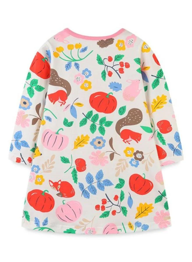 يونيكي White A-Line Crew Neck Printed Dress