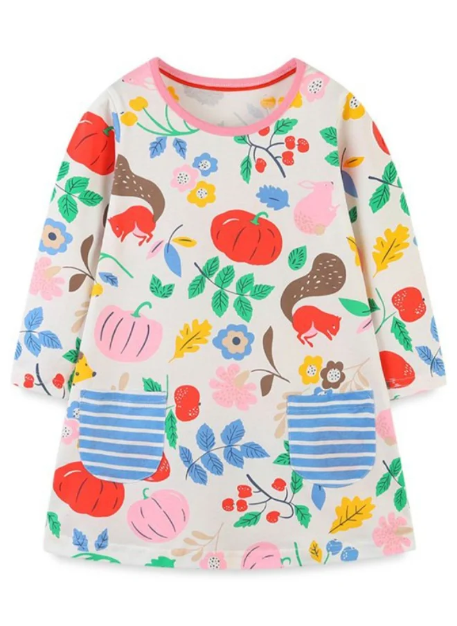 YUNIQEE White A-Line Crew Neck Printed Dress
