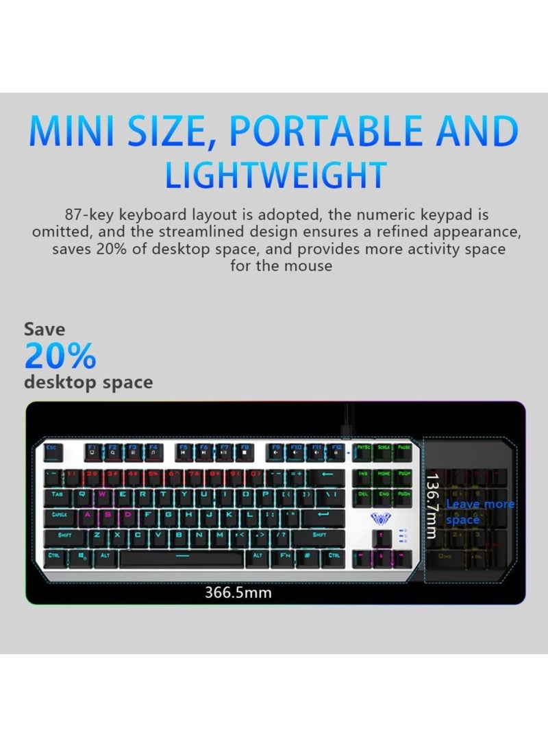 AULA F3087 Mechanical Gaming Keyboard with RGB Rainbow Backlit, ABS Keycaps, 87 Keys Anti-Ghosting Ergonomic USB Type-C Wired Computer Keyboards for Windows... - Image 2