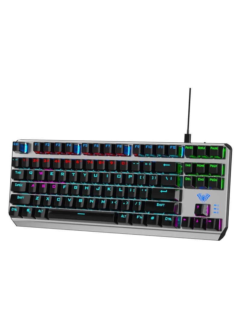 AULA F3087 Mechanical Gaming Keyboard with RGB Rainbow Backlit, ABS Keycaps, 87 Keys Anti-Ghosting Ergonomic USB Type-C Wired Computer Keyboards for Windows... - Image 1