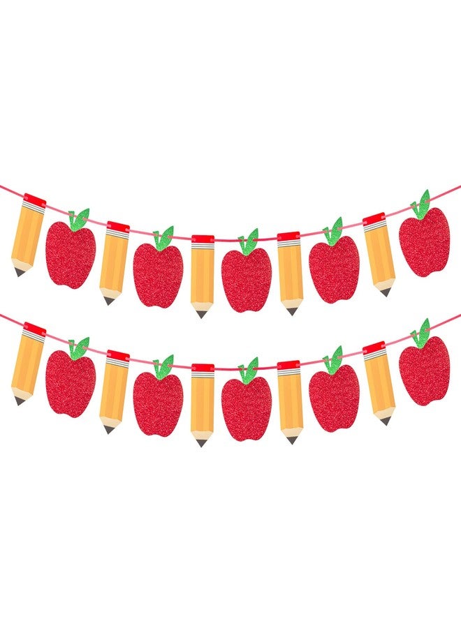 Yoshiky 2 Pcs Pencil Apple Banner for Back to School Decorations Sign Garland, First Day of School Classroom Decorations Party Supplies, 1st Teacher Banners for Classroom Home Breakfast Decor - Image 1