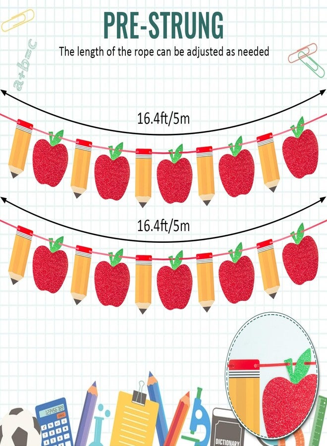 Yoshiky 2 Pcs Pencil Apple Banner for Back to School Decorations Sign Garland, First Day of School Classroom Decorations Party Supplies, 1st Teacher Banners for Classroom Home Breakfast Decor - Image 2