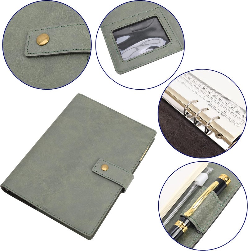 WONDERPOOL Leather Diary Refillable Notebook Spiral Journal Binder Portfolio - Dot Grid Paper & Inner Pockets for Travel Work and Personal Organizer (Green, A5) - Image 3