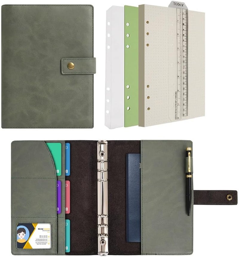 WONDERPOOL Leather Diary Refillable Notebook Spiral Journal Binder Portfolio - Dot Grid Paper & Inner Pockets for Travel Work and Personal Organizer (Green, A5) - Image 1