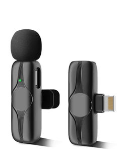 Wireless Lavalier Microphone for iPhone & iPad - Cordless Omnidirectional Condenser Mic for TikTok, Facebook, Vlogs, Interviews, Auto Sync & Noise Reduction (Black)