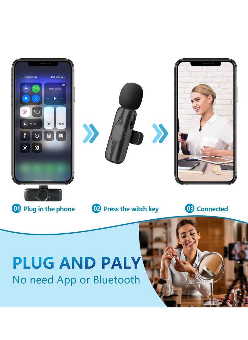 Generic - Wireless Lavalier Microphone for iPhone & iPad - Cordless Omnidirectional Condenser Mic for TikTok, Facebook, Vlogs, Interviews, Auto Sync & Noise Reduction (Black) - Image 1