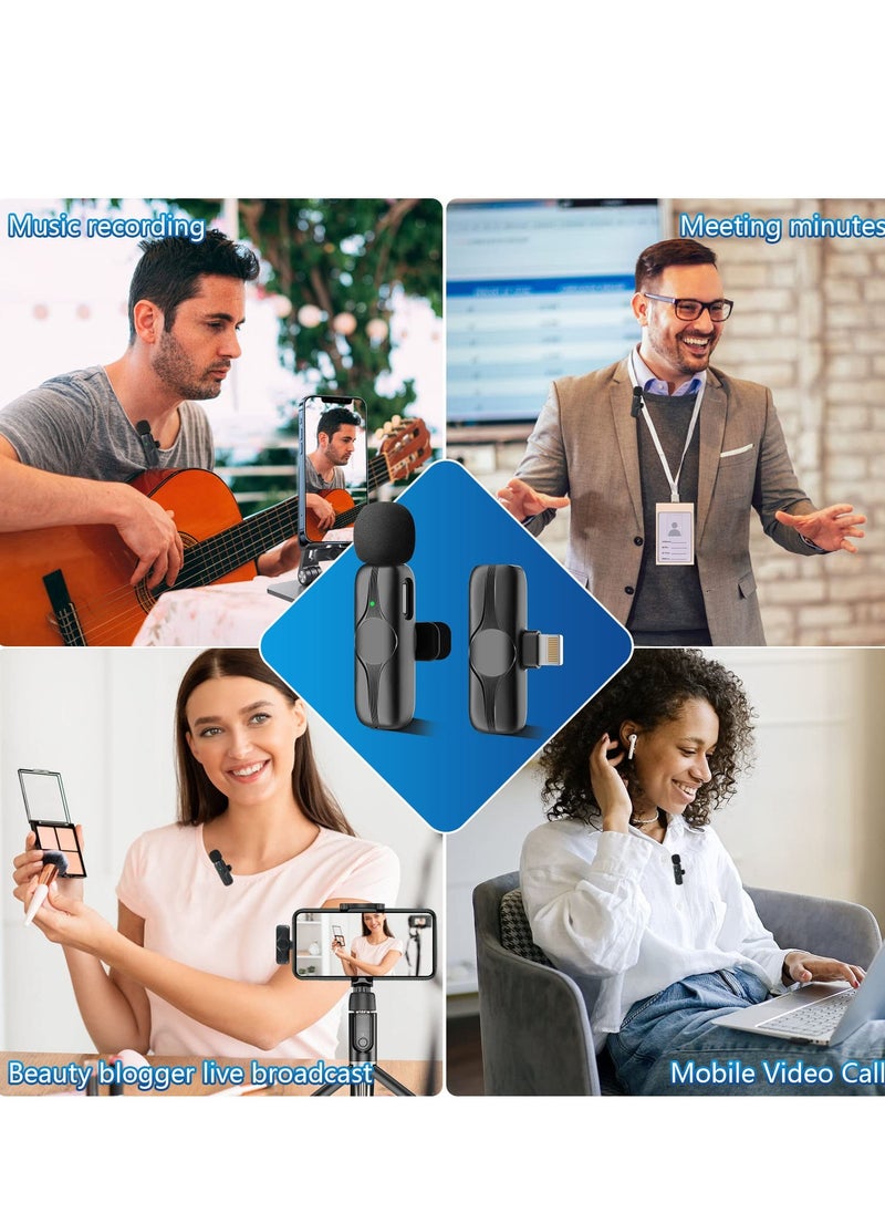 Generic - Wireless Lavalier Microphone for iPhone & iPad - Cordless Omnidirectional Condenser Mic for TikTok, Facebook, Vlogs, Interviews, Auto Sync & Noise Reduction (Black) - Image 1