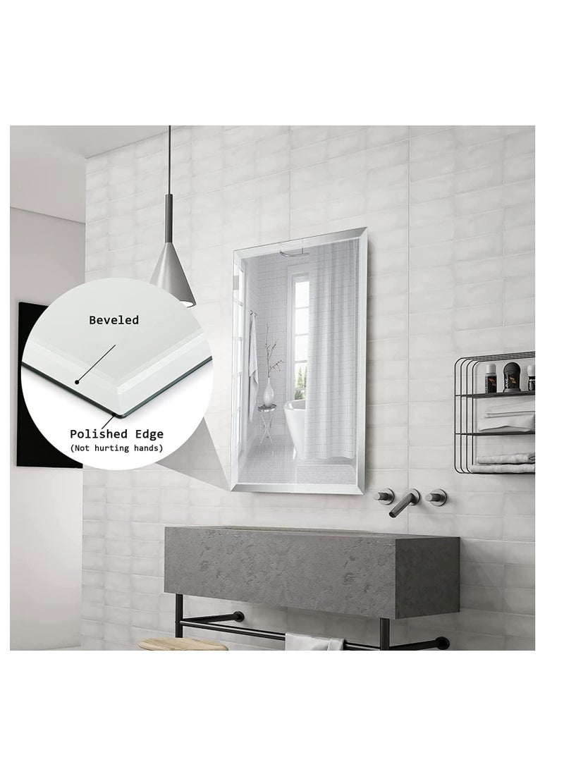 Self Adhesive Glass Mirror, Bathroom Wall Mounted Mirror, Make Up Mirror Sticker for Home Living Room Bedroom, Frameless Modern Vanity Mirror for Wall Tiles Decoration Hanging (60 * 80CM)  - Image 4