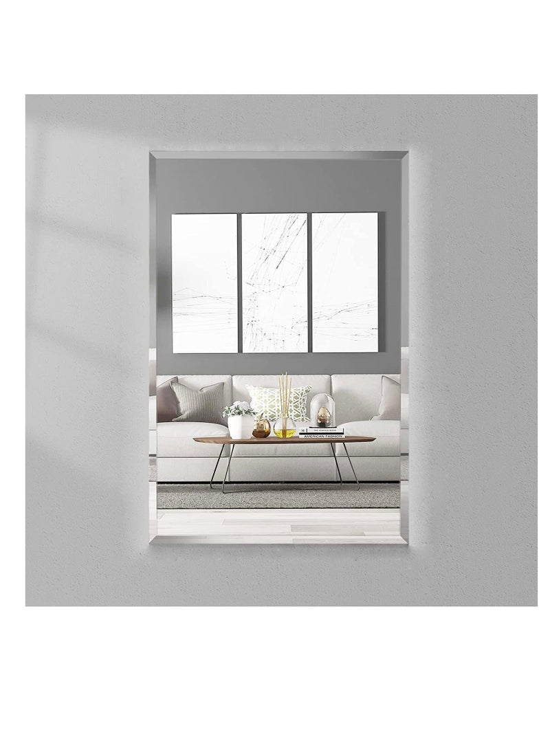 Self Adhesive Glass Mirror, Bathroom Wall Mounted Mirror, Make Up Mirror Sticker for Home Living Room Bedroom, Frameless Modern Vanity Mirror for Wall Tiles Decoration Hanging (60 * 80CM)  - Image 1